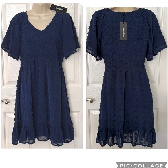 Annabouti Dress Smocked Top Swiss Dot Baby Doll Style Party Cocktail NWT - Picture 1 of 6